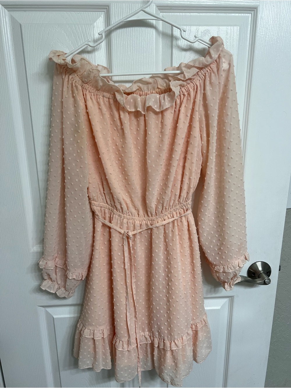 Rachael & Chloe Blush Pink Strapless Swiss Dot Ruffle Dress